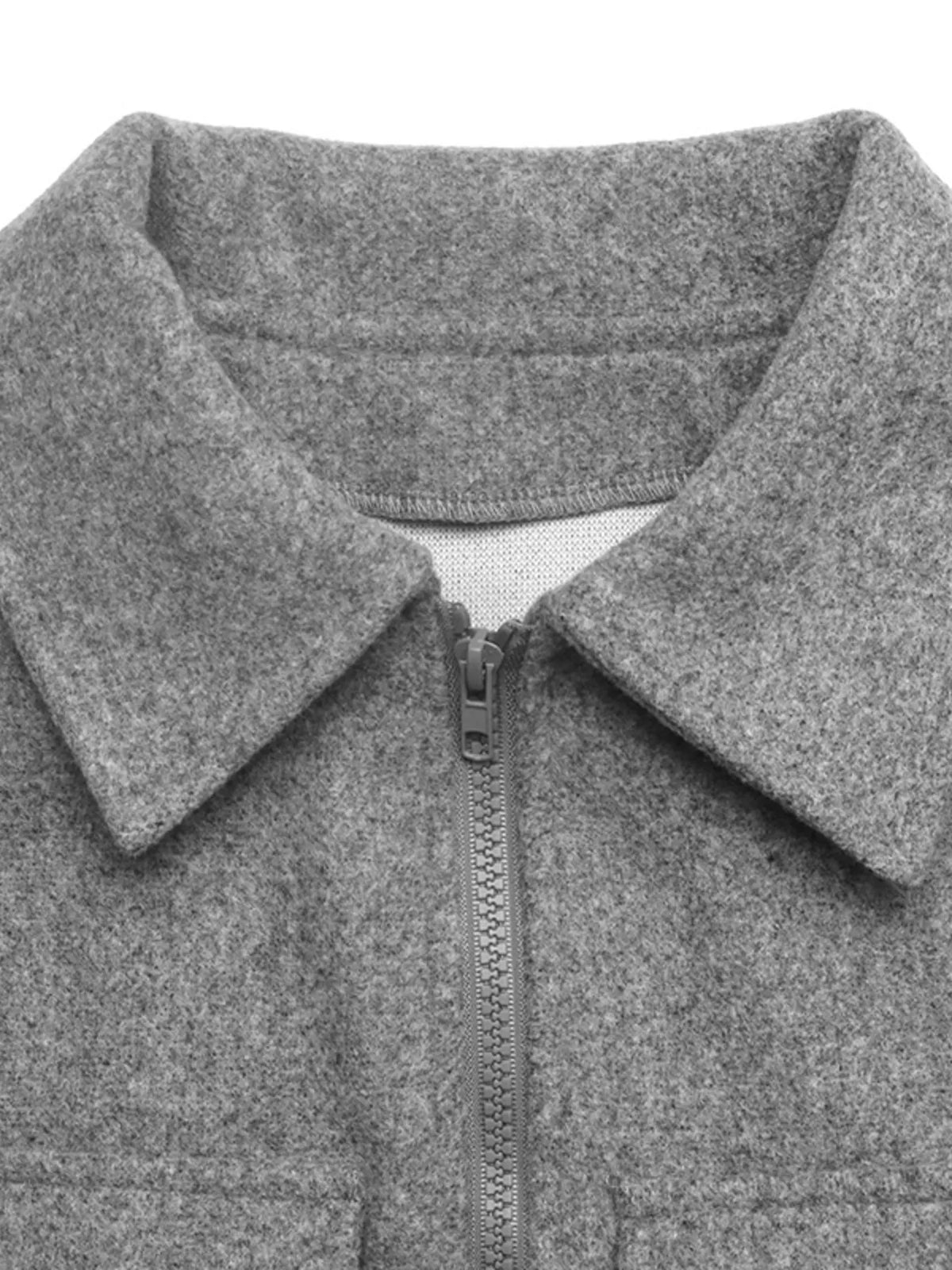 zip up cropped shacket with flap pockets – zipper | dropsona - neutral - close-up detail