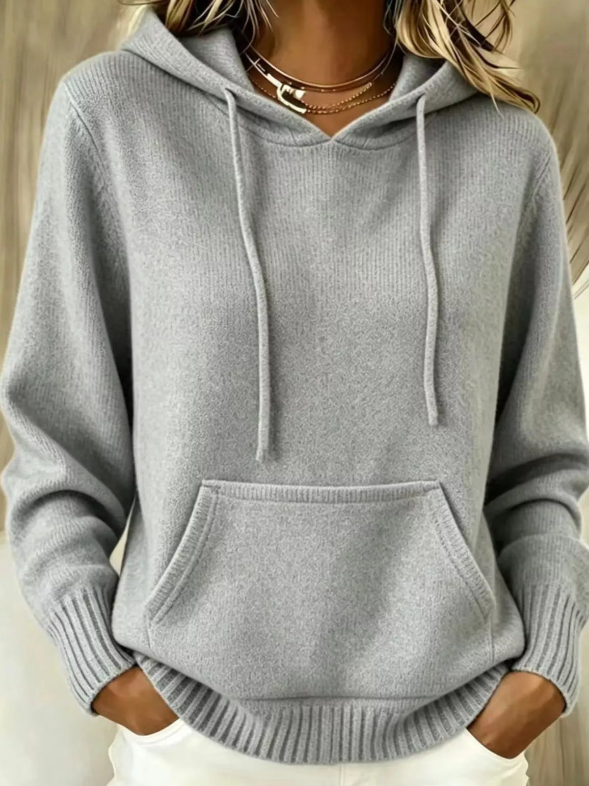 full size drawstring kangaroo pocket hooded sweater | dropsona - neutral - packaging