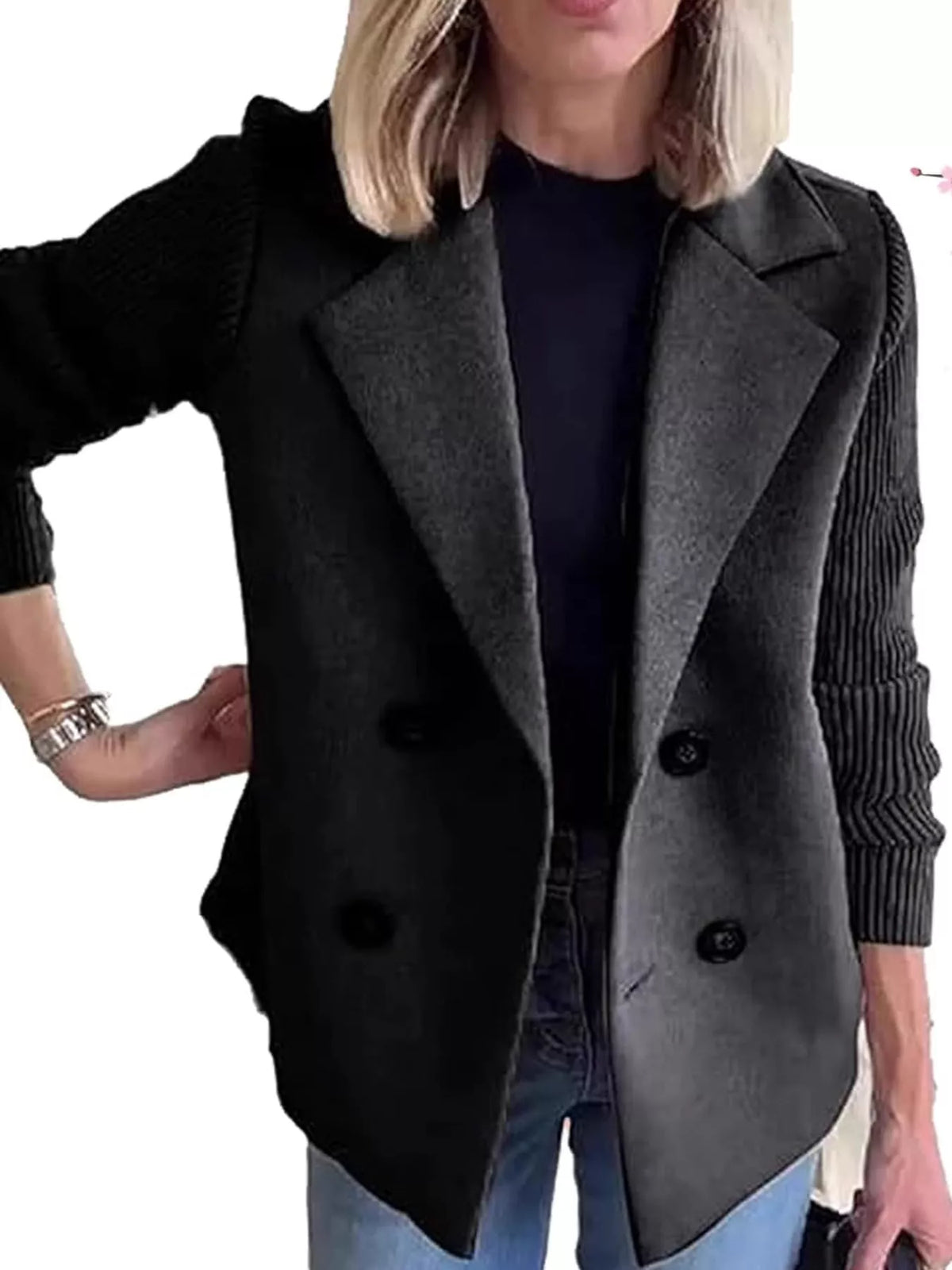 full size double-breasted hybrid blazer with ribbed | dropsona - neutral - size reference