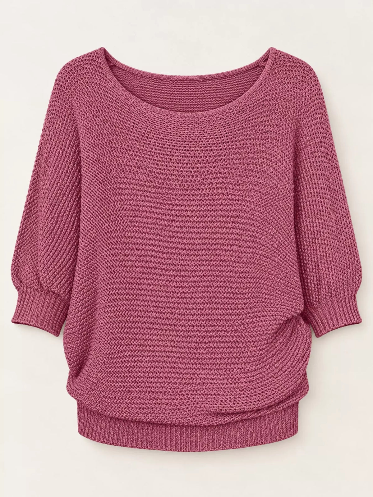 full size boat neck 3/4 sleeve sweater plus | dropsona - neutral - close-up detail