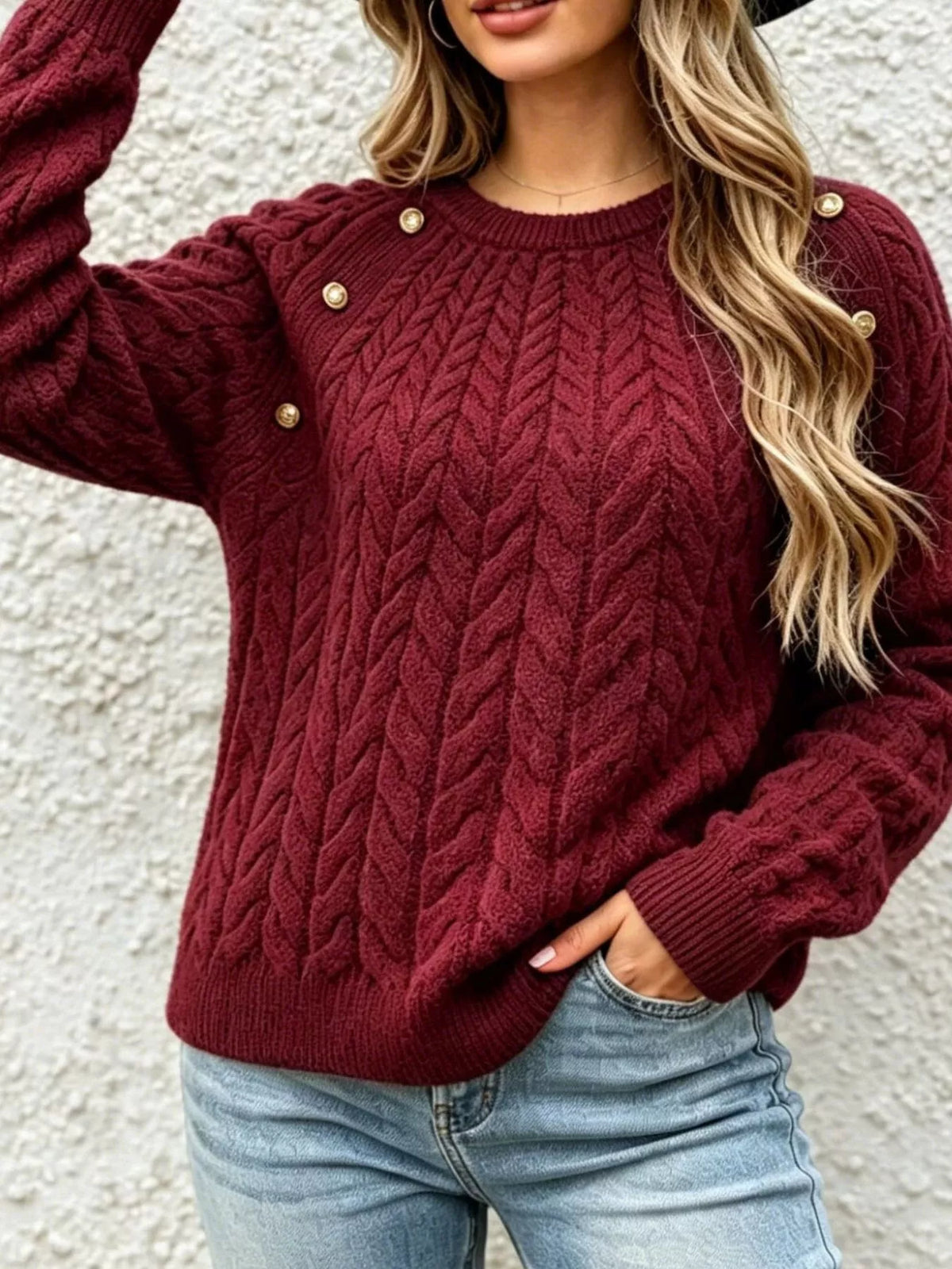 cable-knit raglan sleeve sweater | dropsona - neutral - usage example