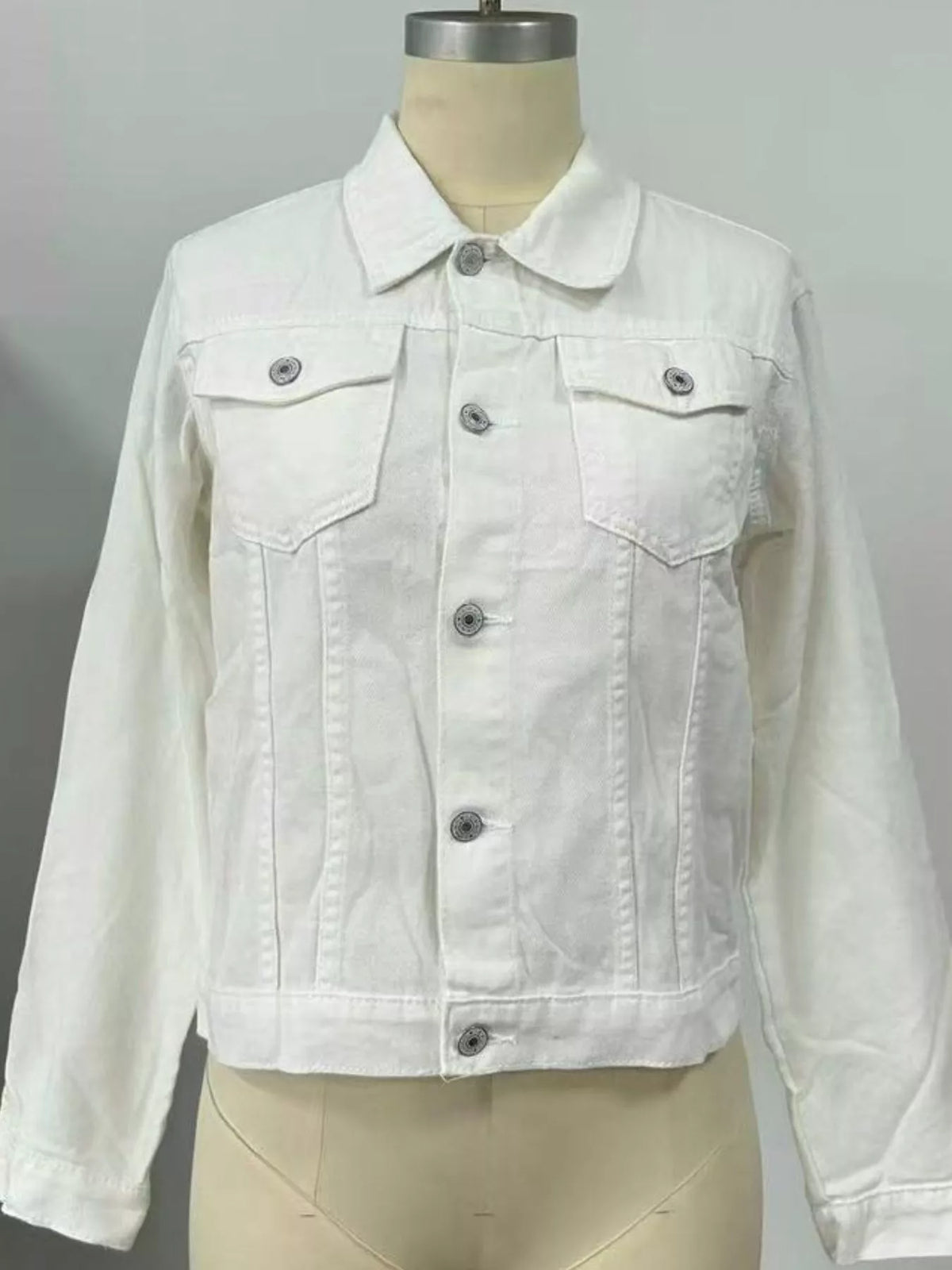 slim-fit button up denim jacket – buttoned,pocketed | dropsona - neutral - front view