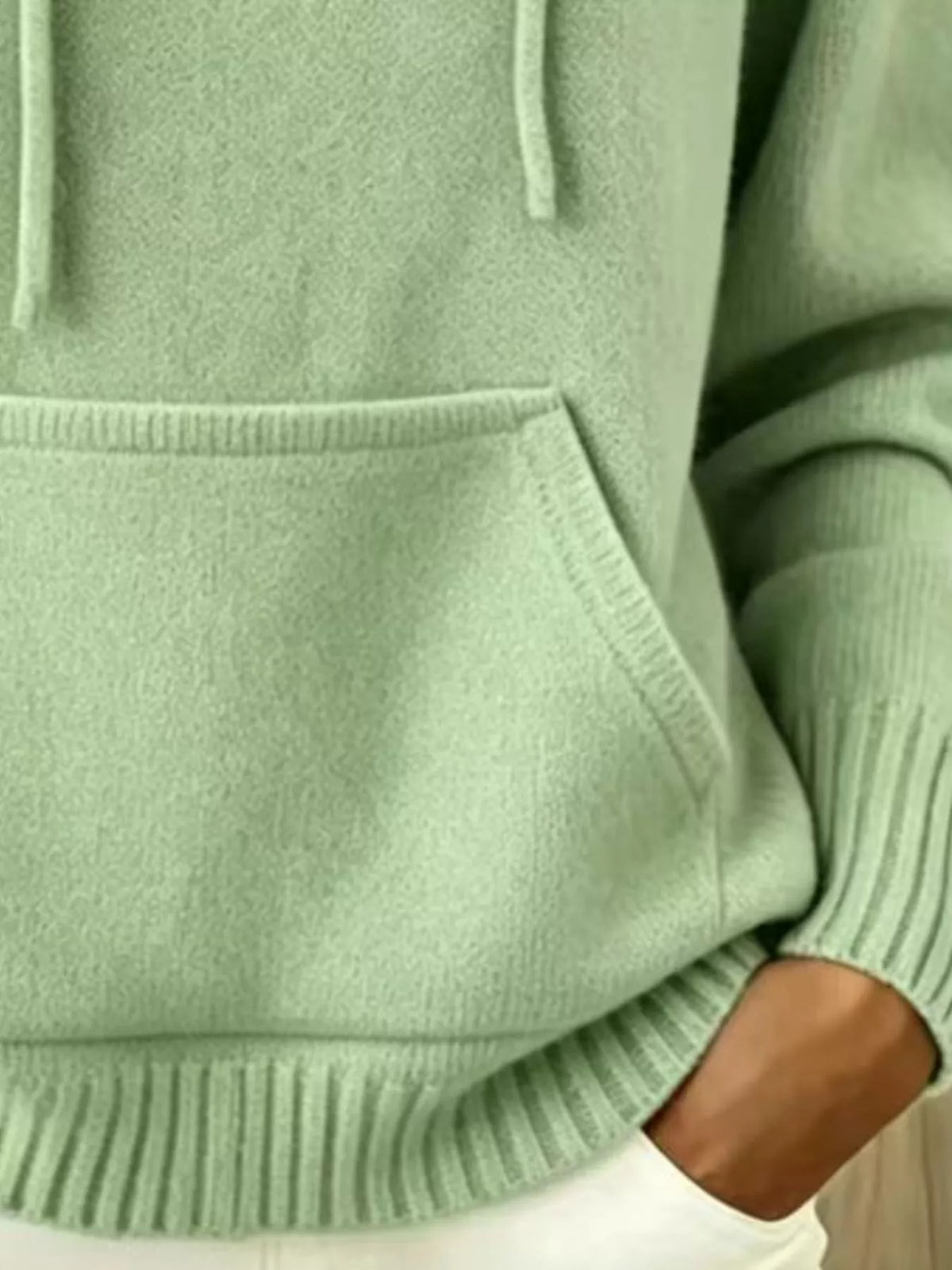 full size drawstring kangaroo pocket hooded sweater | dropsona - neutral - usage example