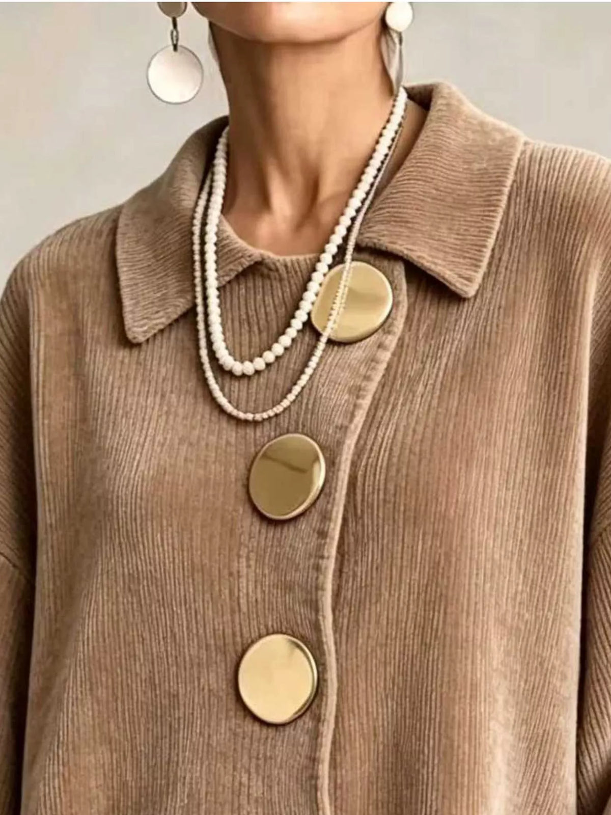 full size ribbed knit gold buttons cardigan plus | dropsona - neutral - front view
