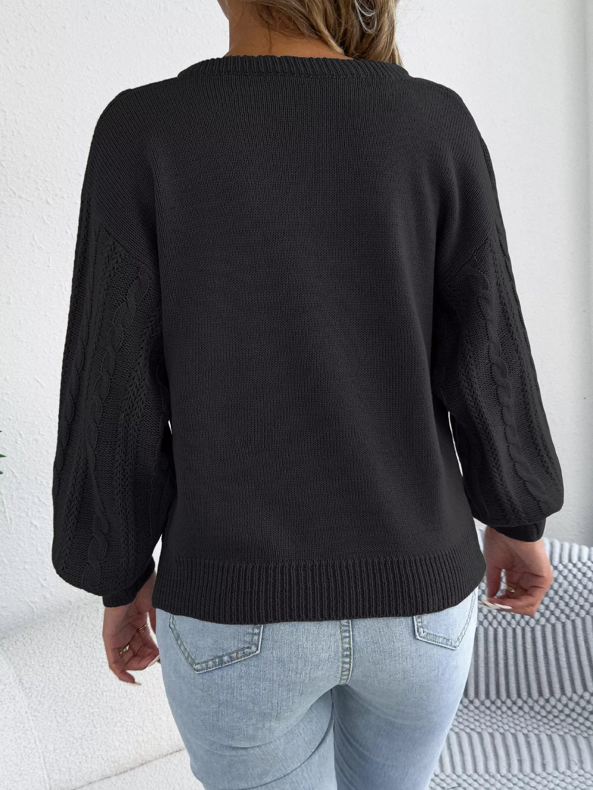 cable knit notched sweater – basic style | dropsona - neutral - packaging