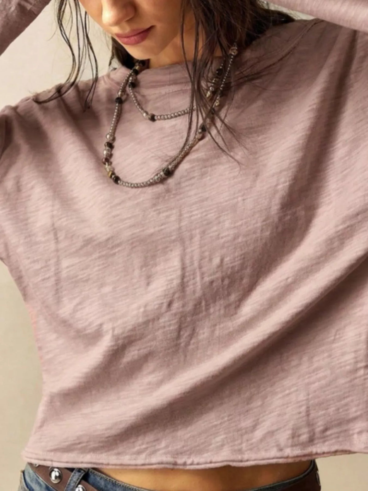 exposed seam long sleeve shirt with two way to wear | dropsona - neutral - size reference