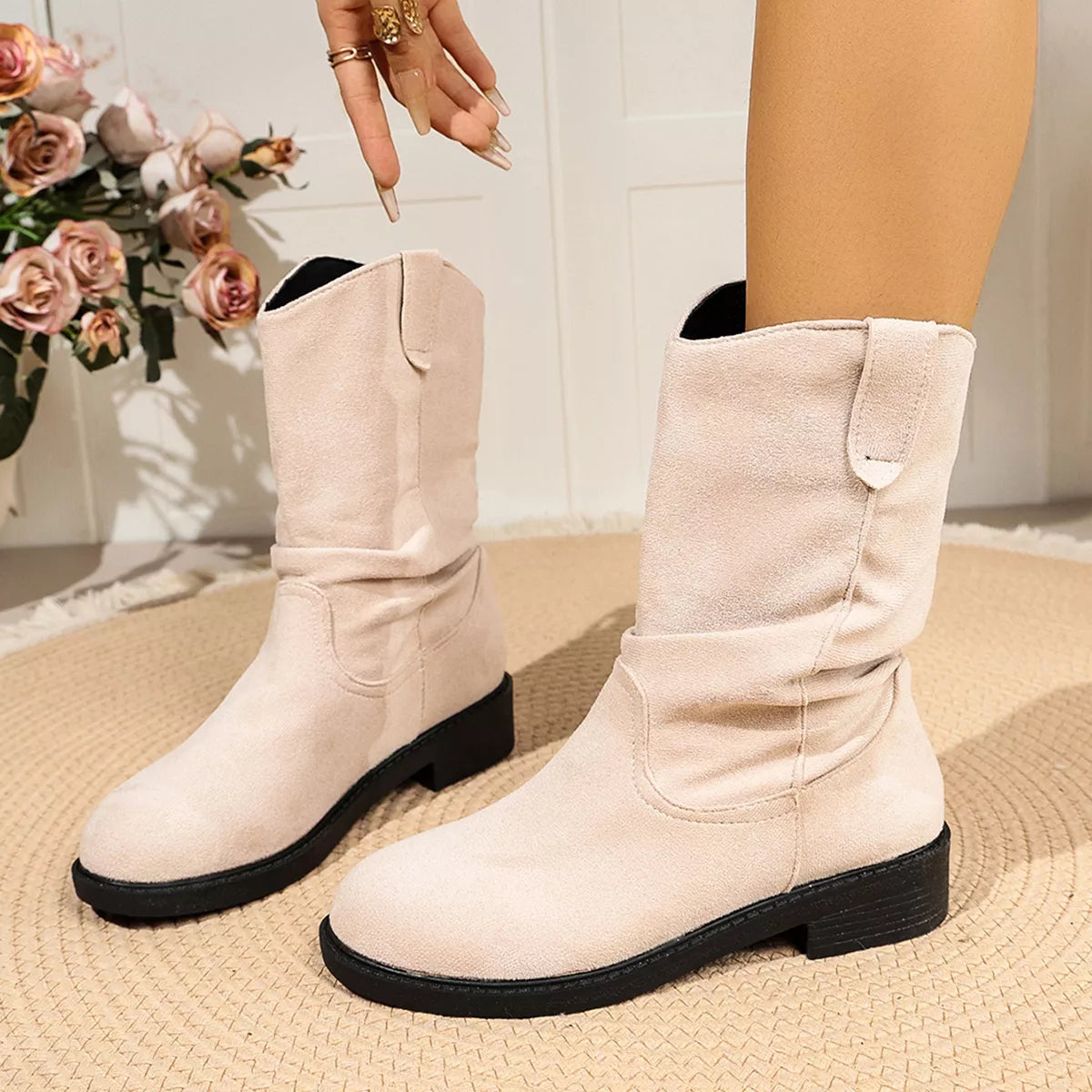 round toe slouchy boots – dear monkey | dropsona - neutral - usage example