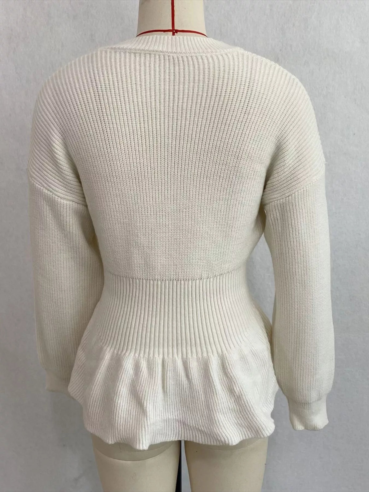 v-neck peplum hem ribbed knit top – | dropsona - neutral - packaging