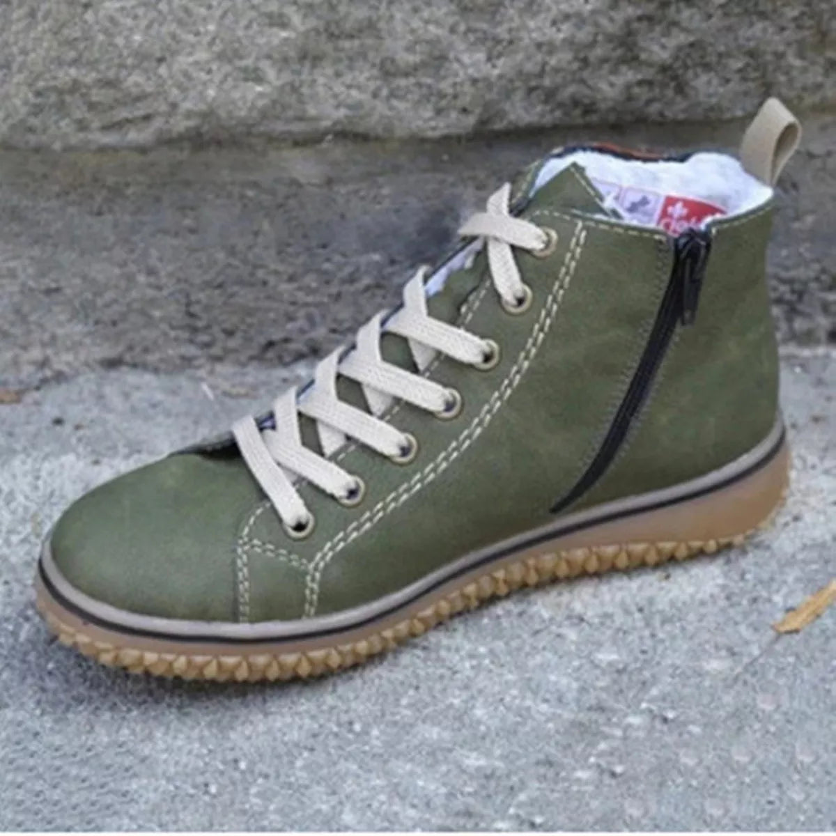 faux suede lace-up ankle boots with warm fleece lining | dropsona - neutral - everyday use