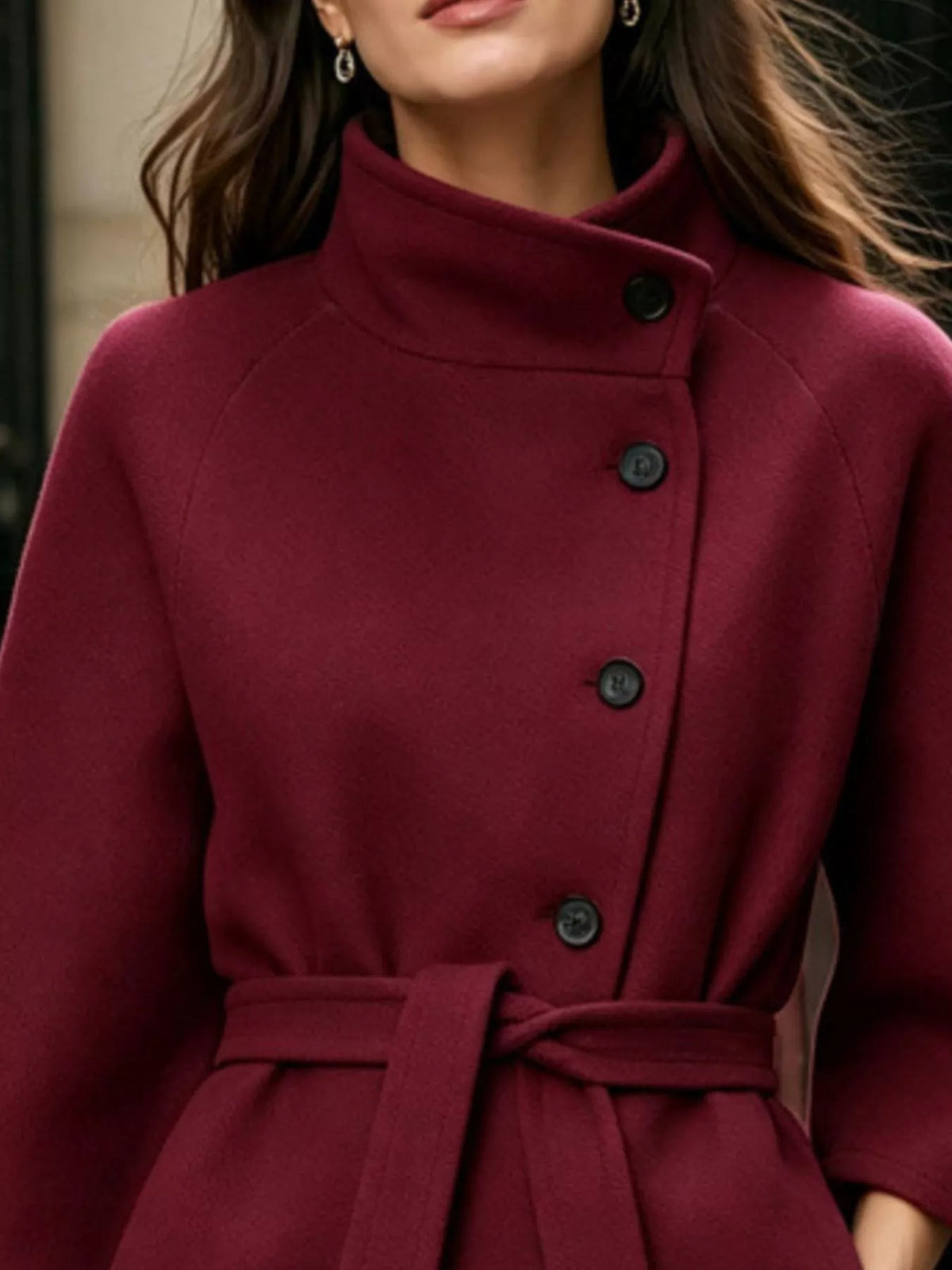 button down cape coat with belted waist | dropsona - neutral - usage example
