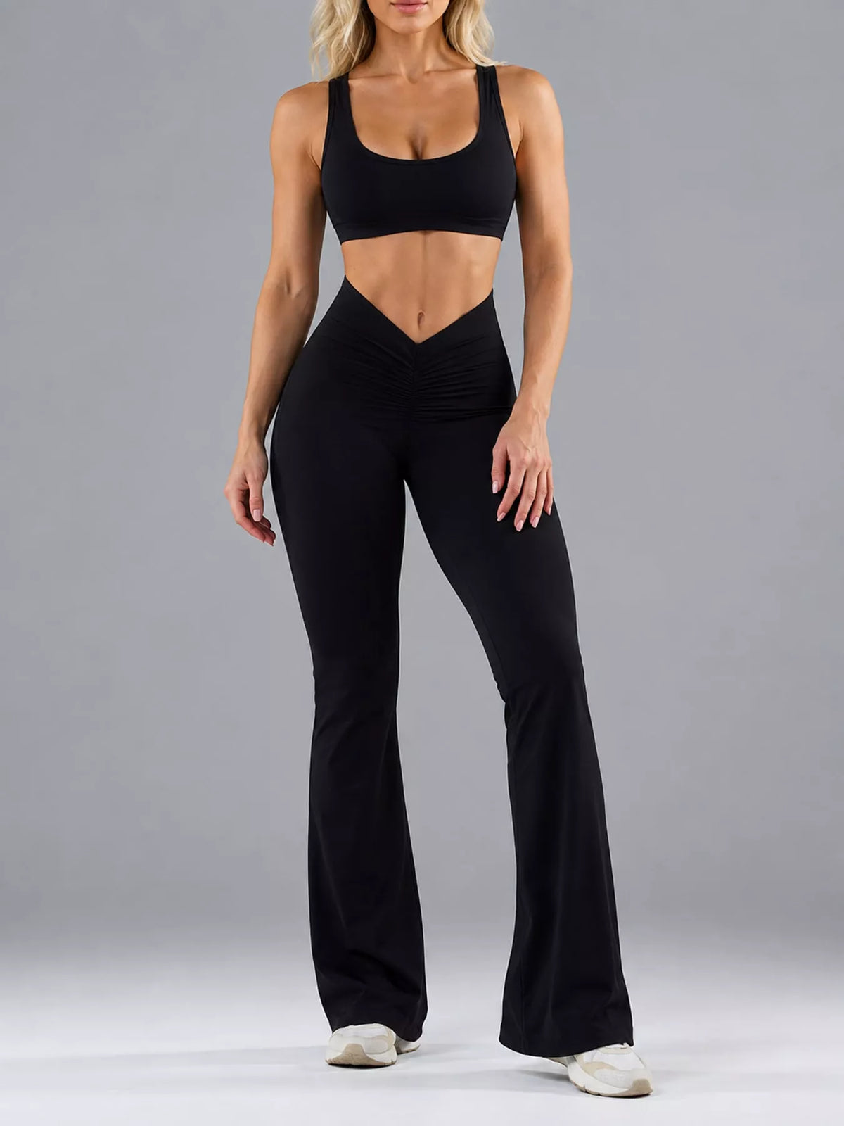 seamless scoop neck active jumpsuit with flared leg | dropsona - neutral - usage example
