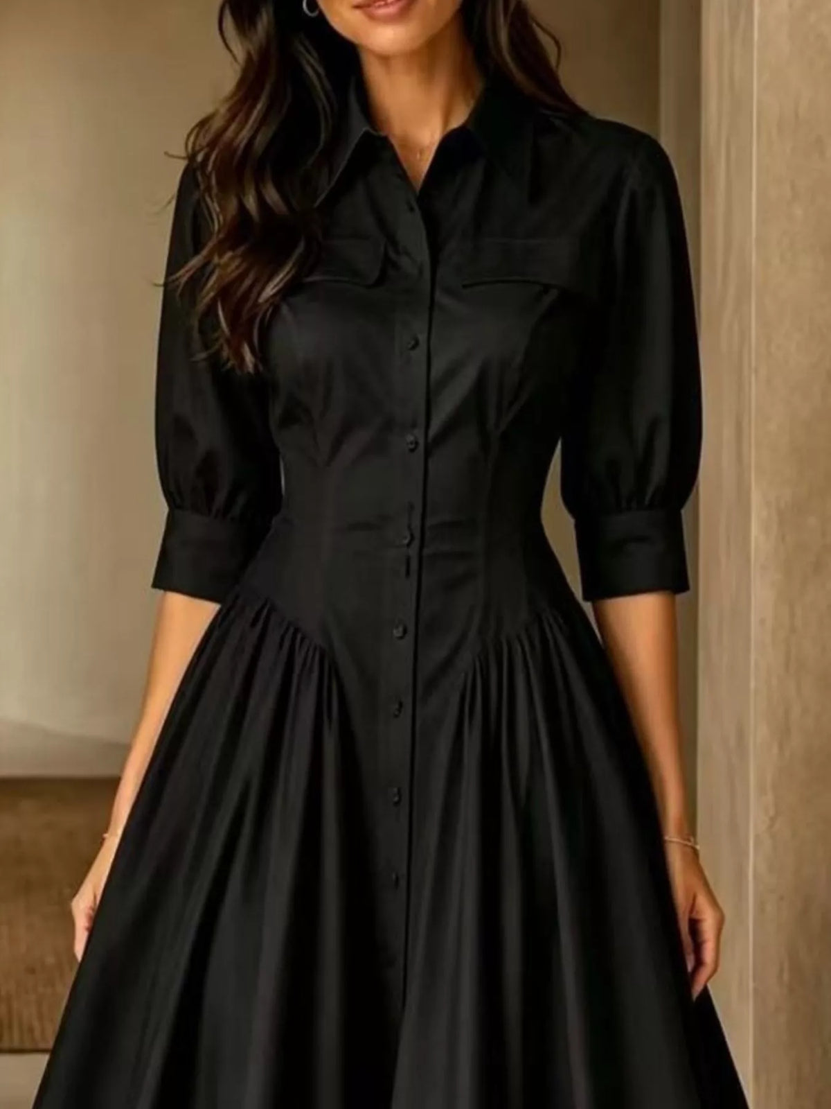 full size elegant button-down shirt dress with | dropsona - neutral - size reference