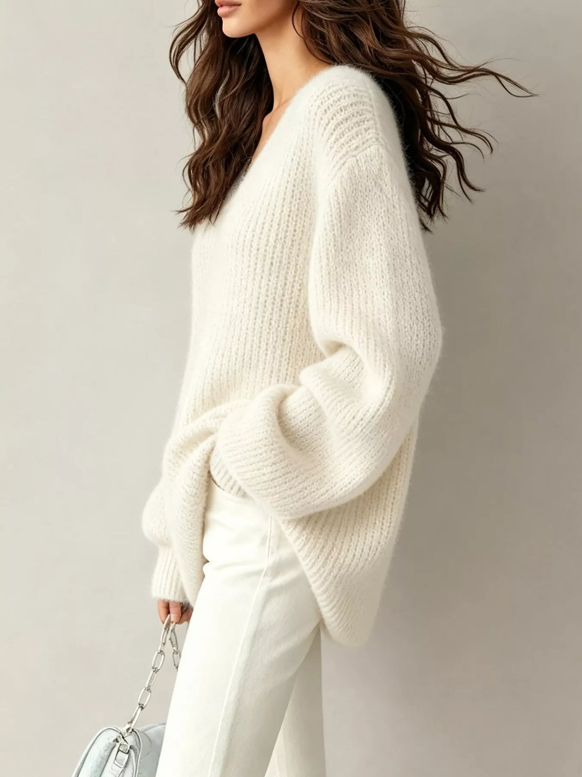 quarter zip dropped shoulder sweater – zipper | dropsona - neutral - close-up detail