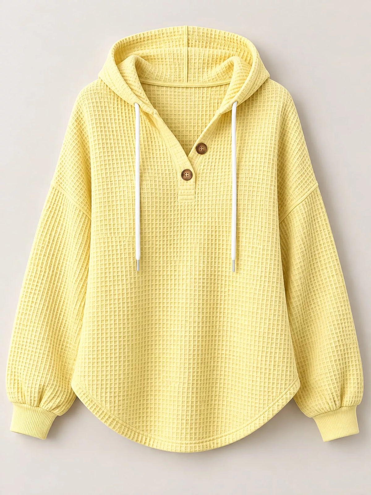 full size waffle knit button detail hoodie plus | dropsona - neutral - packaging