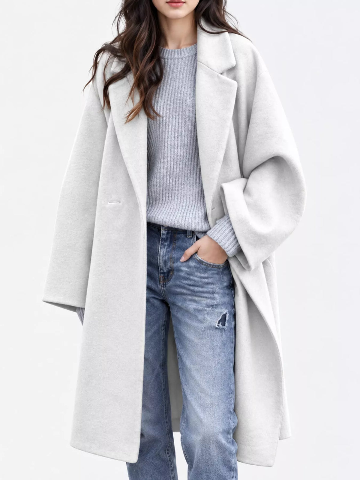 full size lapel collar one button coat plus | dropsona - neutral - material texture