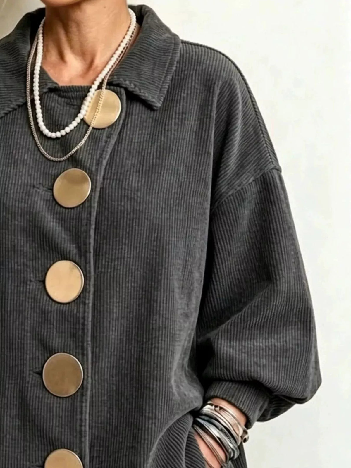 full size corduroy button-down jacket plus | dropsona - neutral - material texture