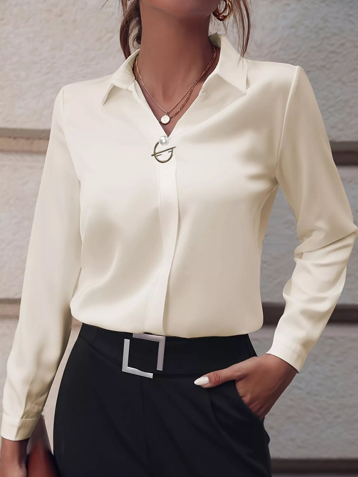 long sleeve satin blouse | dropsona - neutral - usage example