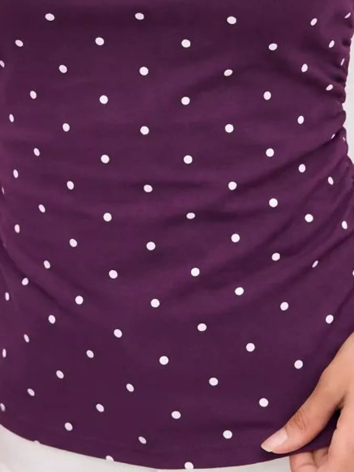 polka dot print sleeveless tank top with tie back | dropsona - neutral - close-up detail