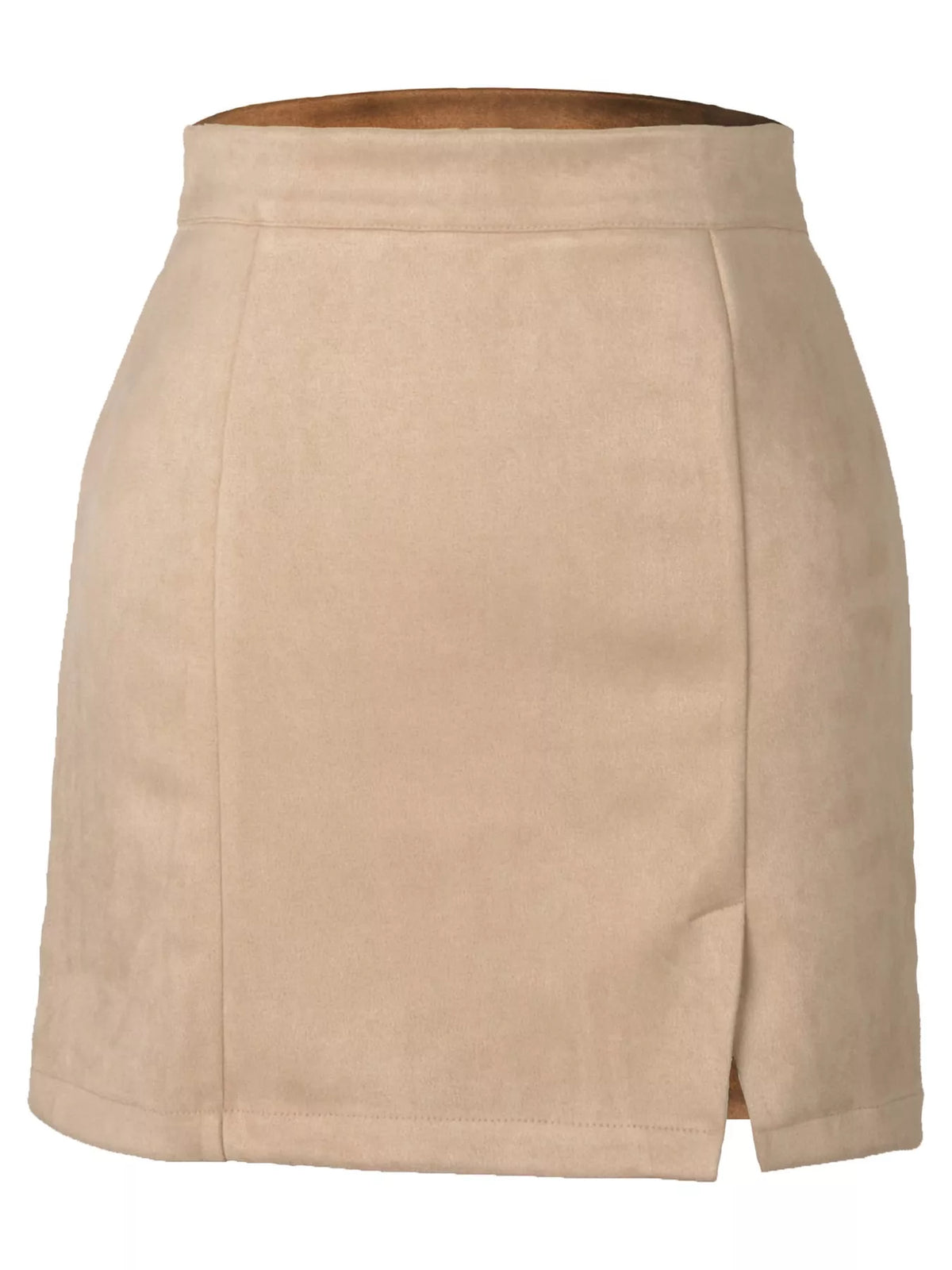 high-waisted slit skirt – zipper, slit, seam detail | dropsona - neutral - size reference