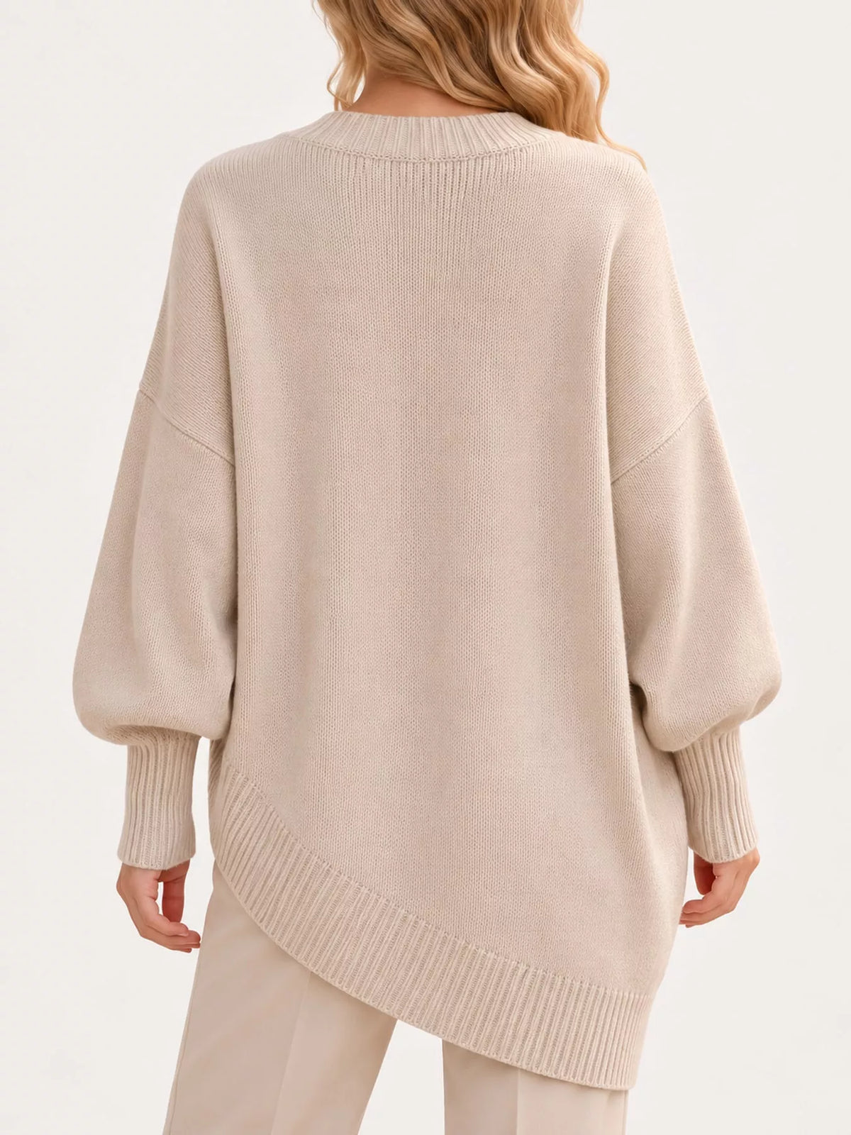 full size ribbed knit dropped shoulder sweater plus | dropsona - neutral - front view