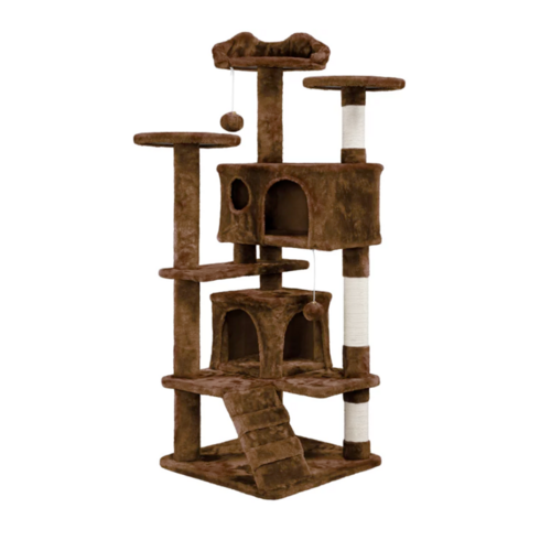 cat climbing sisal rope tower – - large soft and cozy | dropsona - neutral - front view