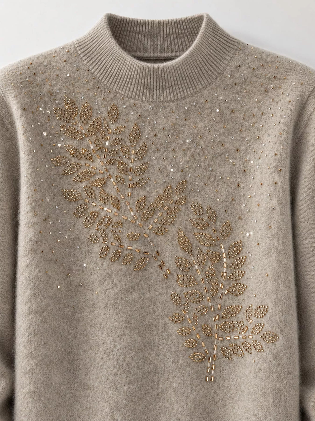 rhinestone leaf mock neck sweater | dropsona polyester - neutral - packaging