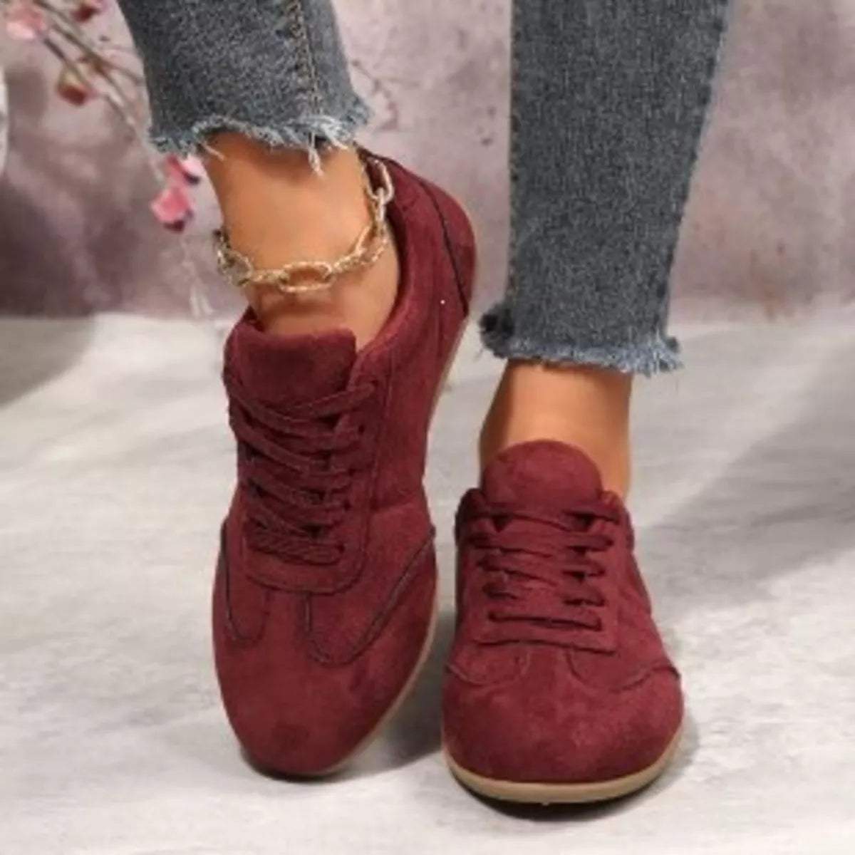 round toe lace up sneakers – classy ballet flats | dropsona - neutral - close-up detail