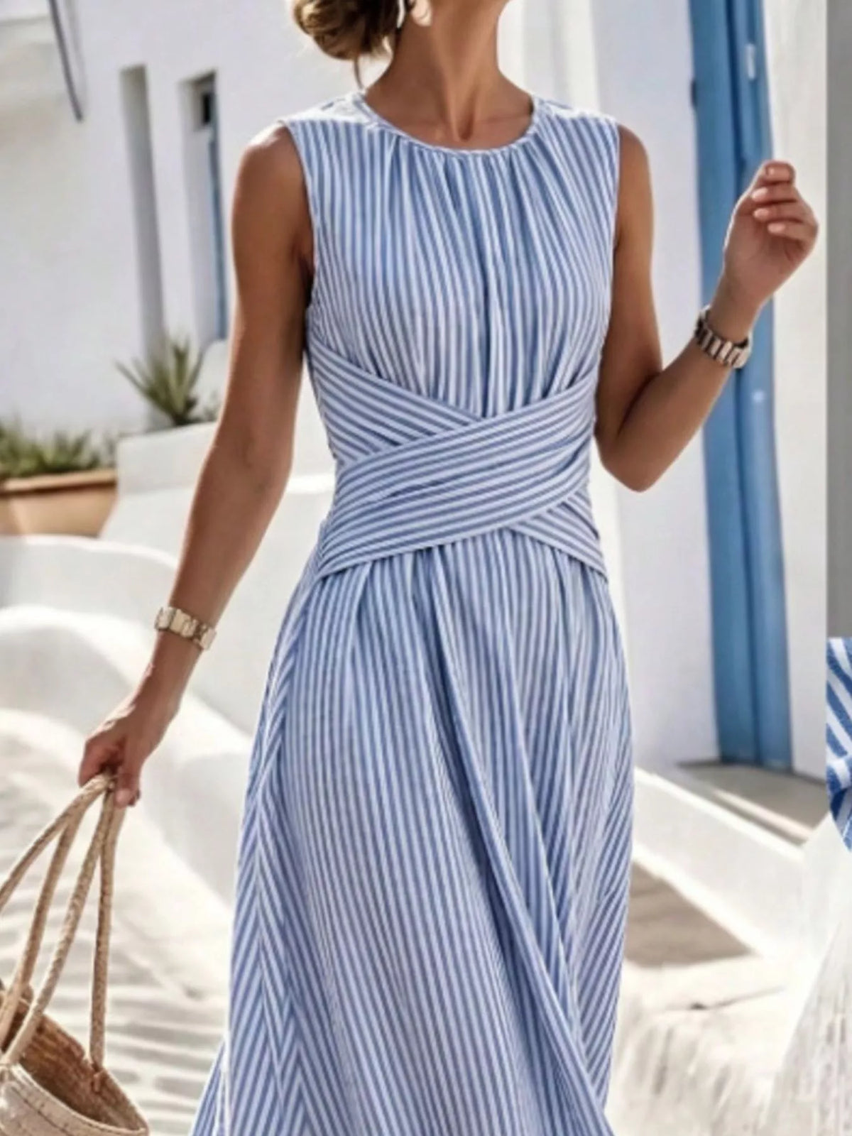full size striped sleeveless maxi dress plus | dropsona - neutral - everyday use