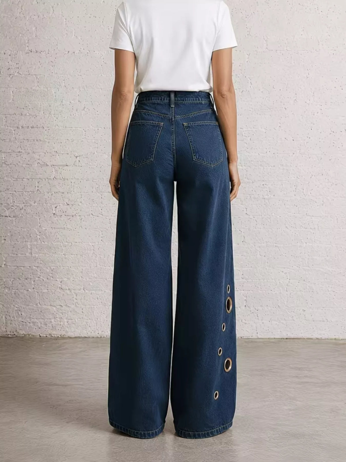 wide leg jeans with eyelet details - close-up detail