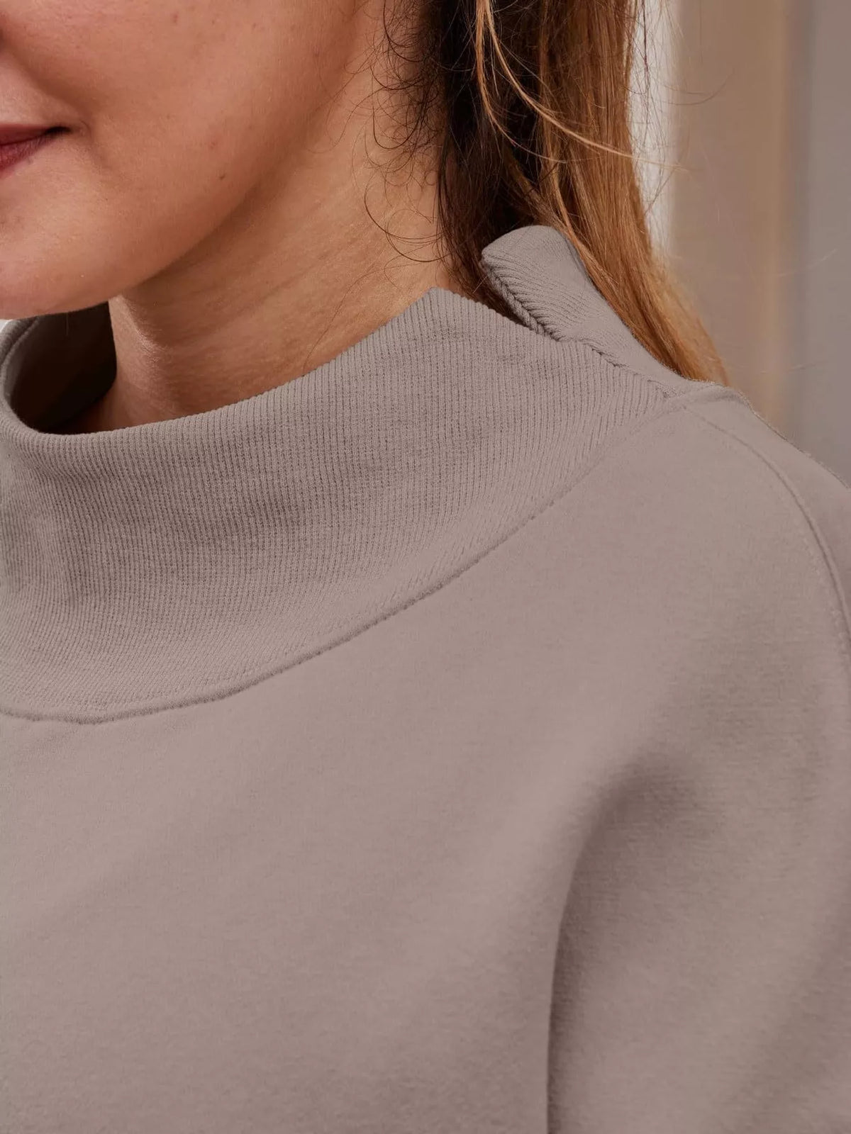 oversized mock neck long sleeve sweatshirt | dropsona - neutral - material texture