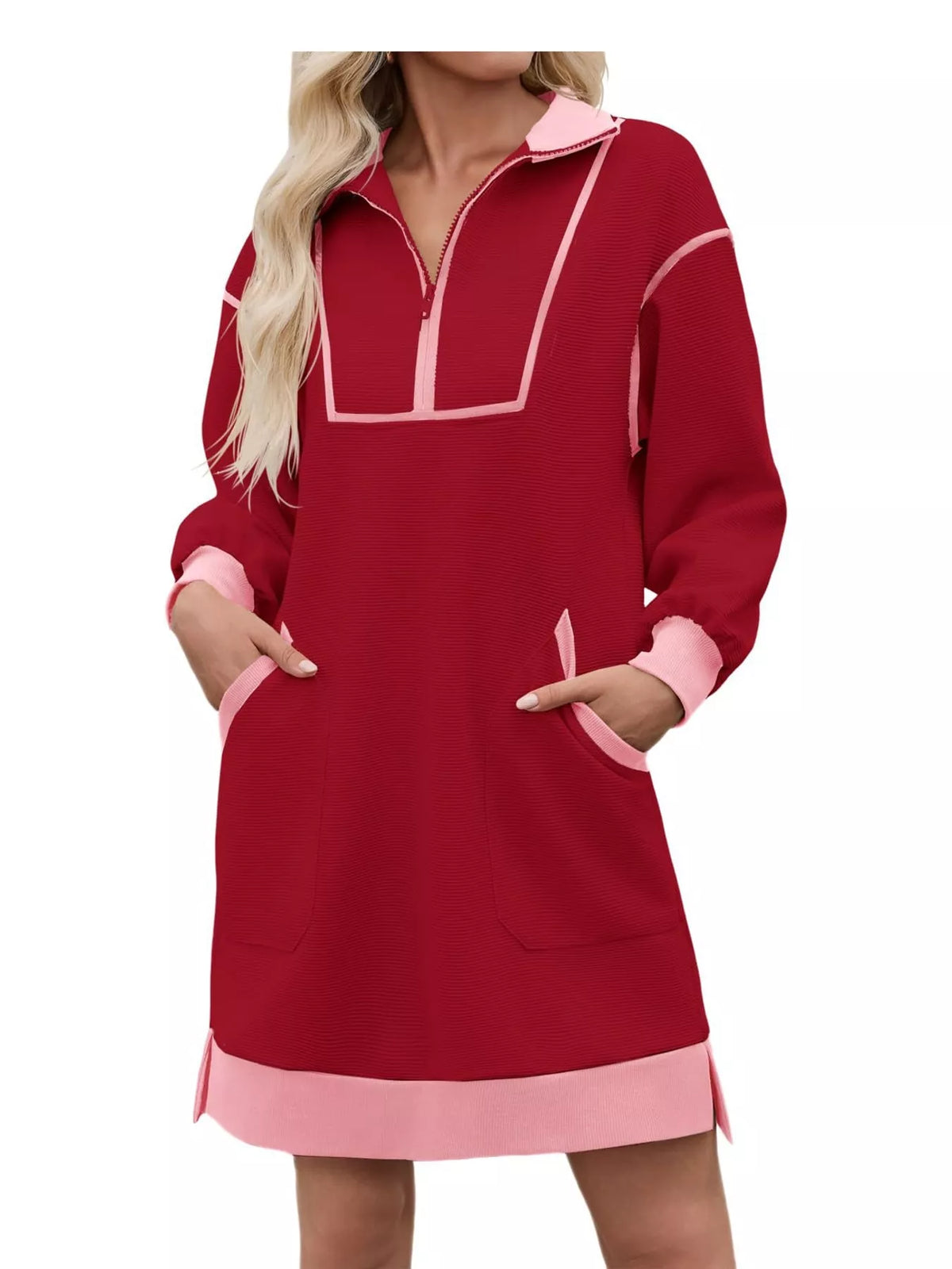 color block quarter-zip sweatshirt dress | dropsona - neutral - material texture