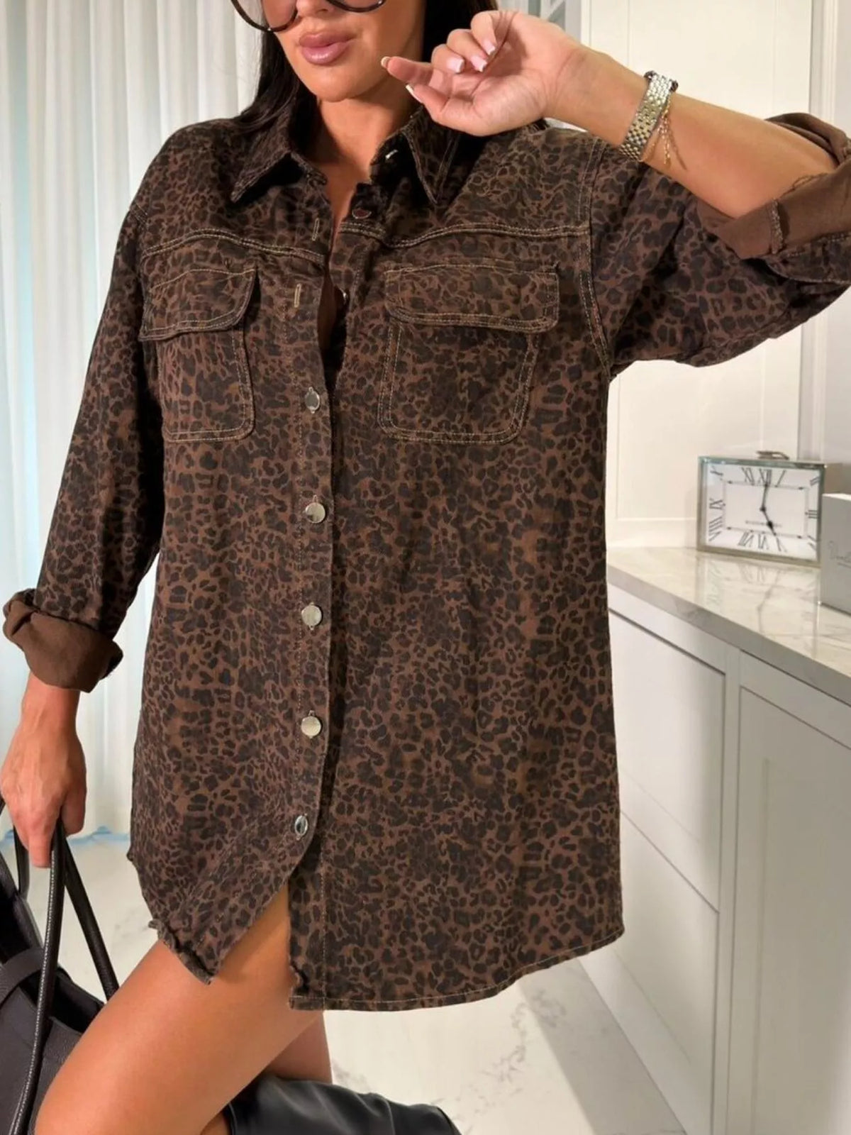 vintage washed denim jacket with chest pockets | dropsona - neutral - size reference