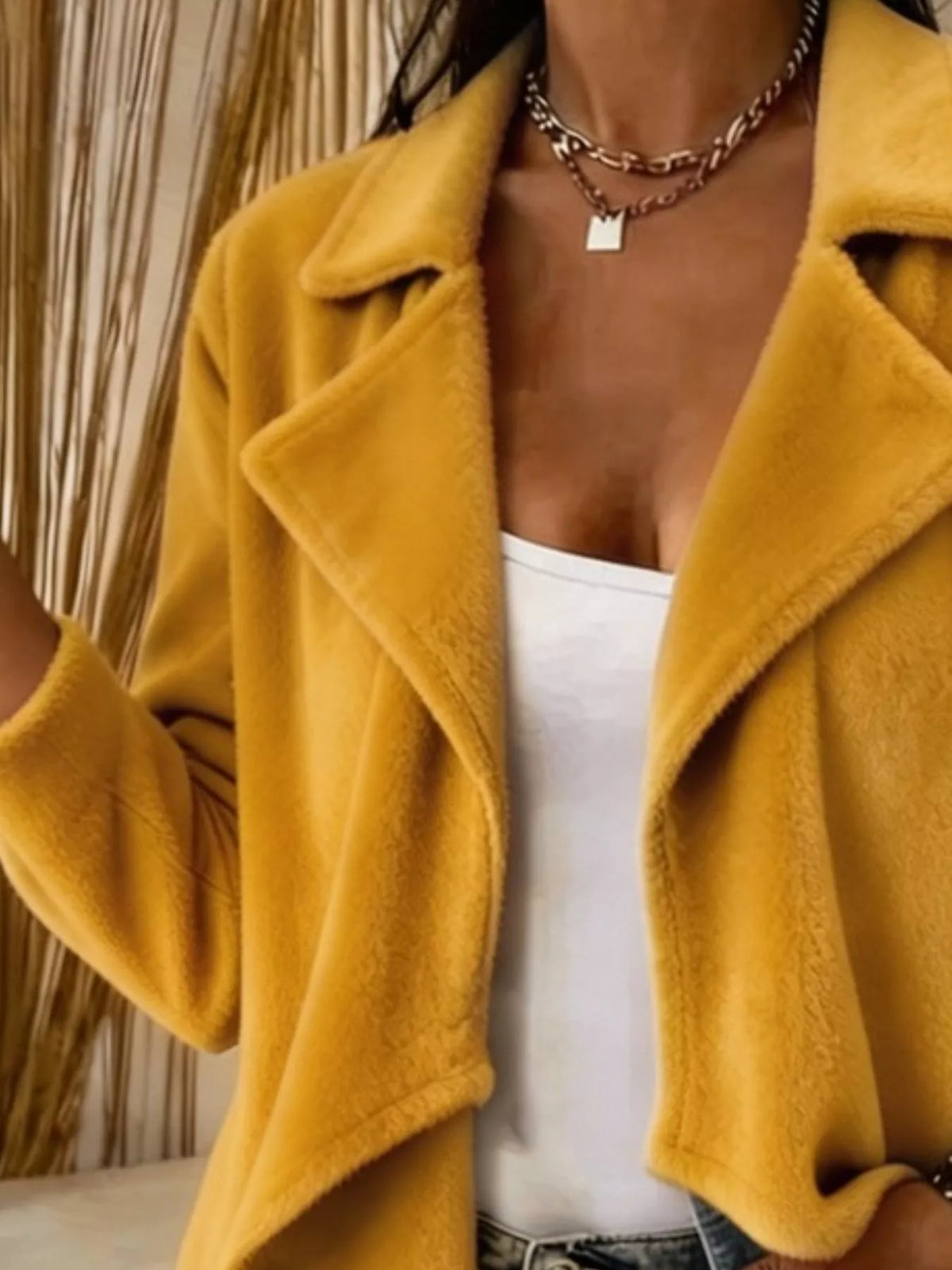 full size fleece waterfall collar outerwear plus | dropsona - neutral - usage example