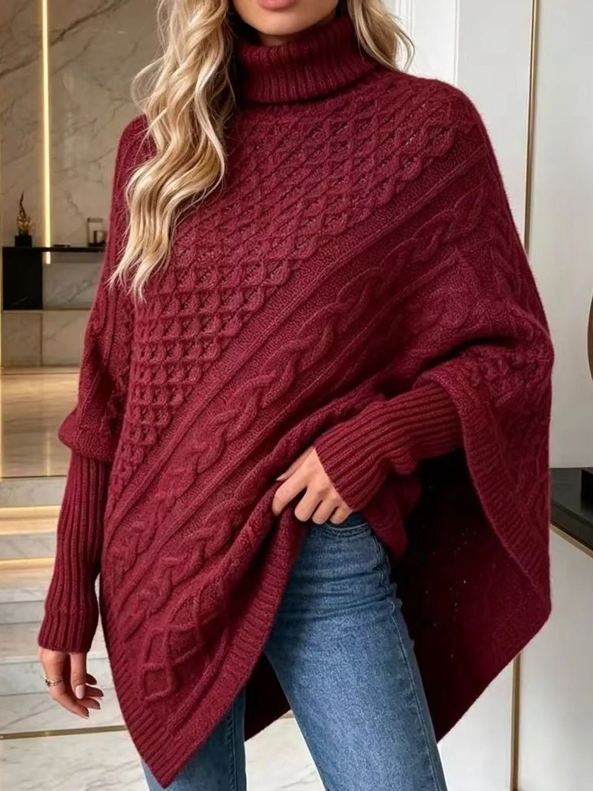 turtleneck cable knit sweater | dropsona - neutral - material texture