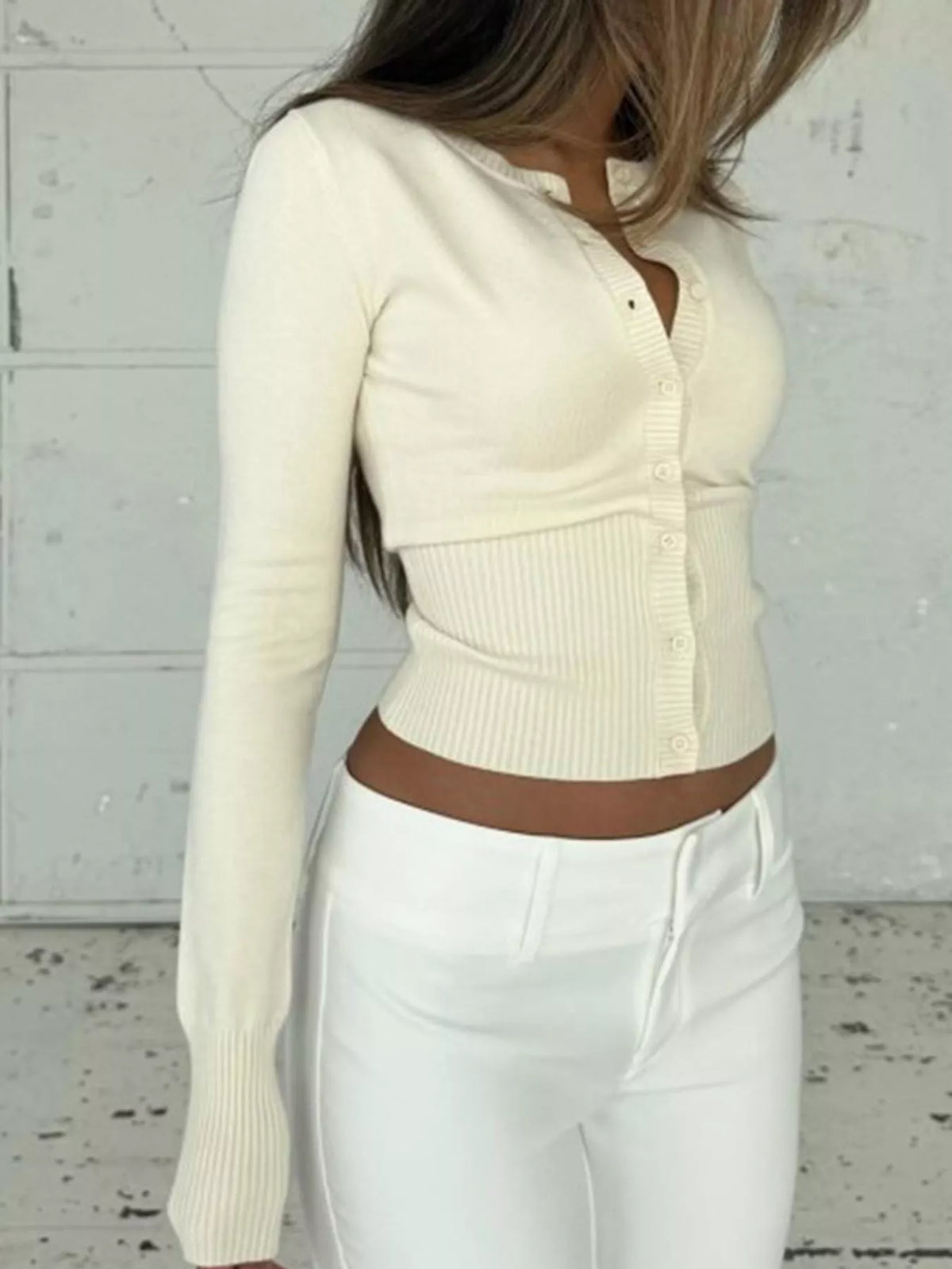 slim-fit ribbed knit button-down cardigan | dropsona - neutral - packaging