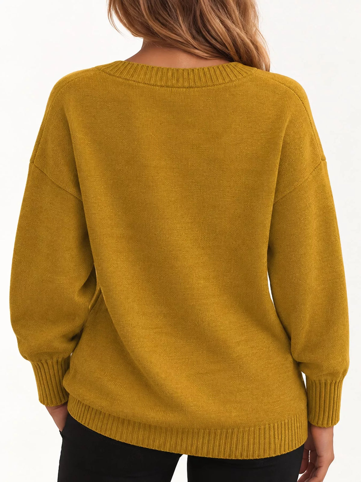 full size v-neck dropped shoulder sweater plus | dropsona - neutral - material texture