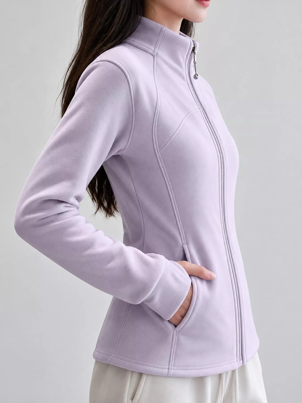 slim-fit full-zip active outerwear | dropsona - neutral - material texture
