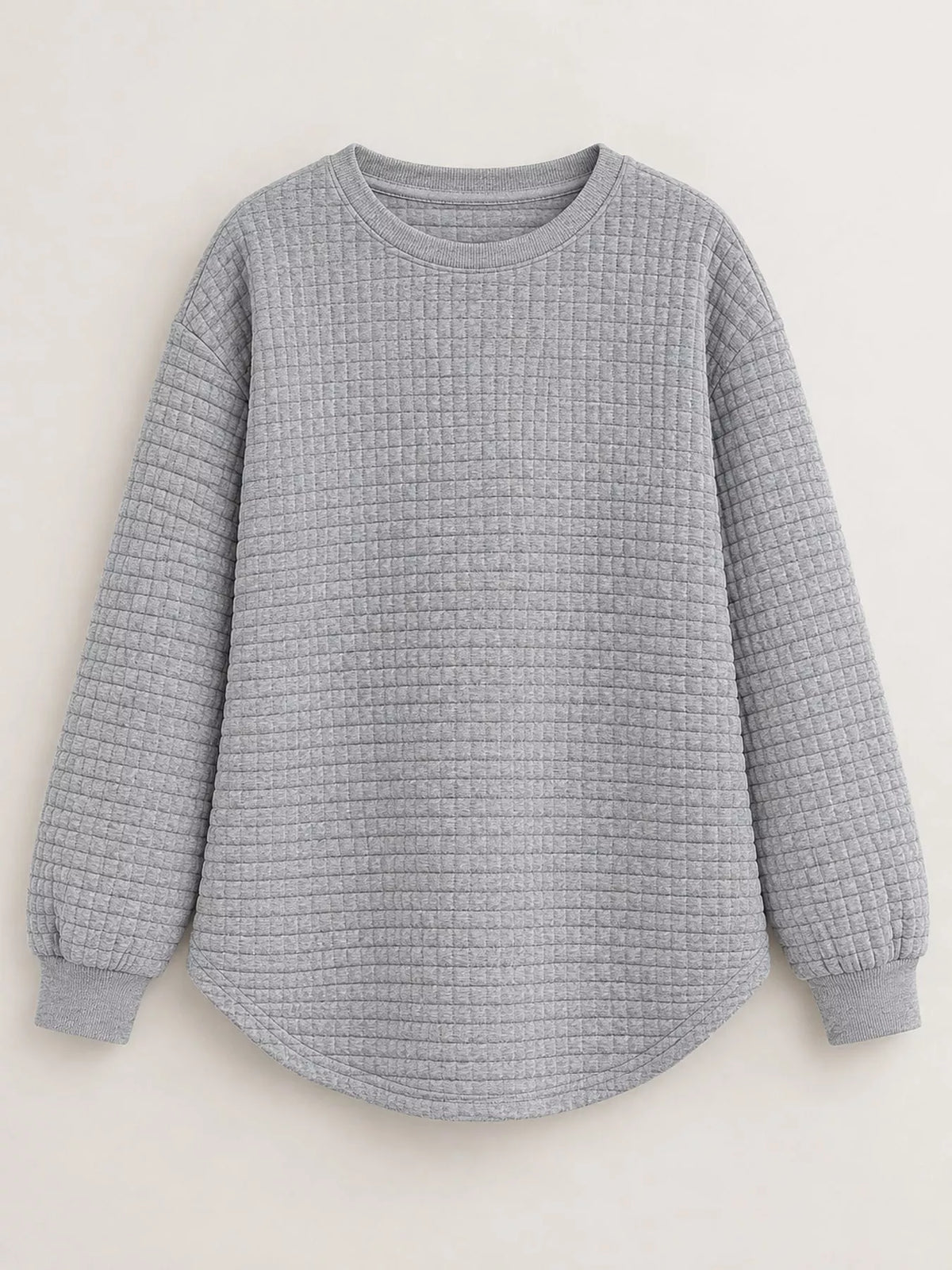 plus size textured waffle knit crew neck sweatshirt | dropsona - neutral - front view