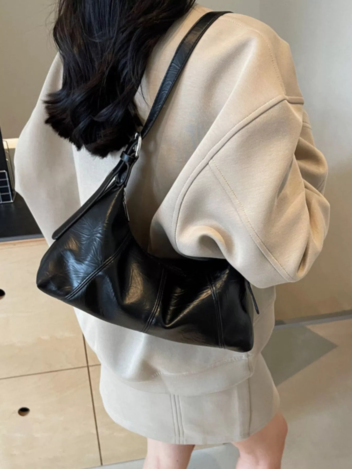 pu leather shoulder bag – stylish sling | dropsona - neutral - front view