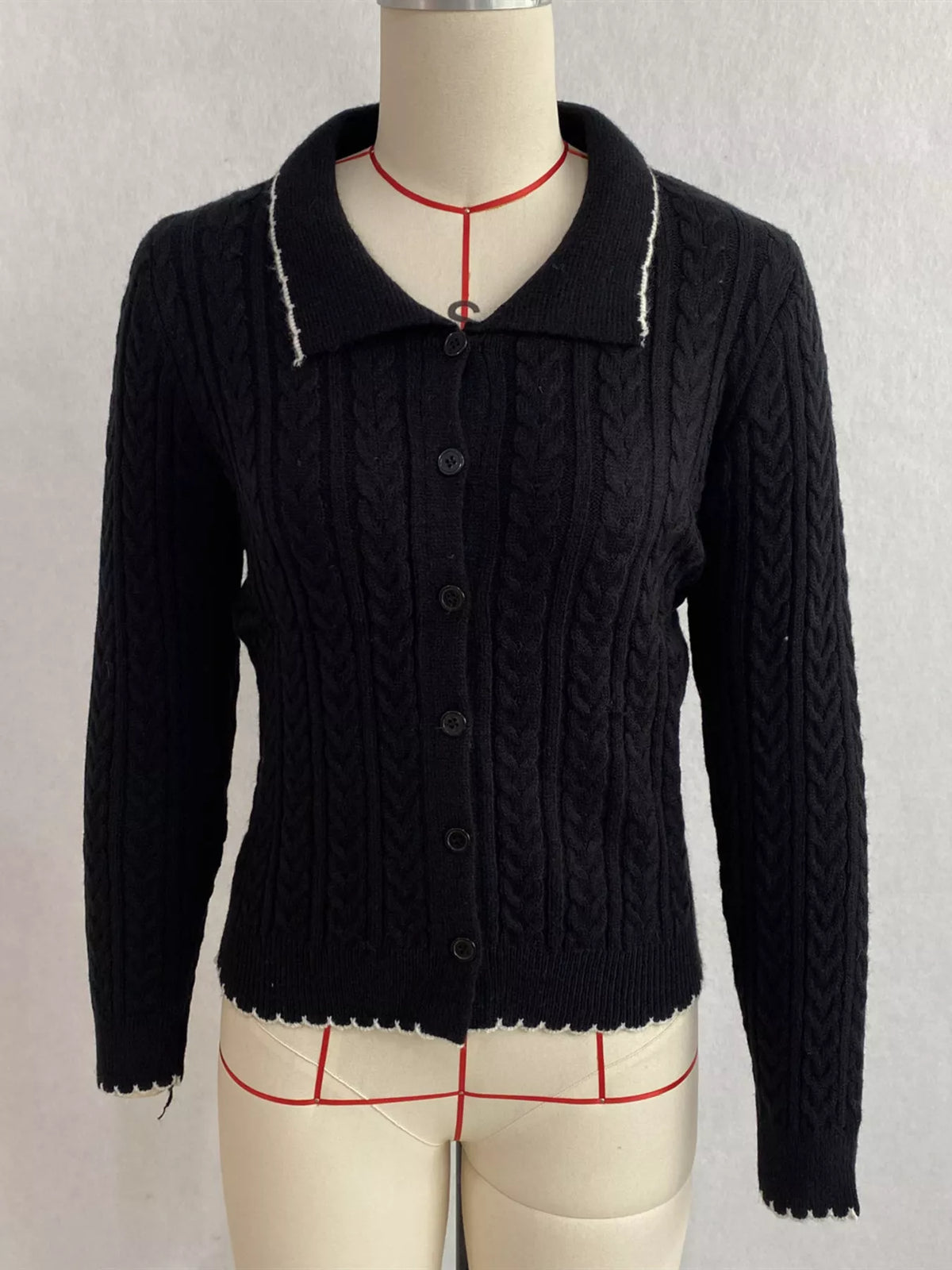 cable knit polo collar button-up cardigan | dropsona - neutral - packaging
