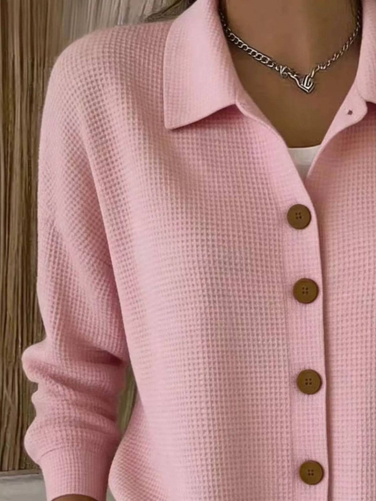 full size waffle knit button-down shirt plus | dropsona - neutral - material texture