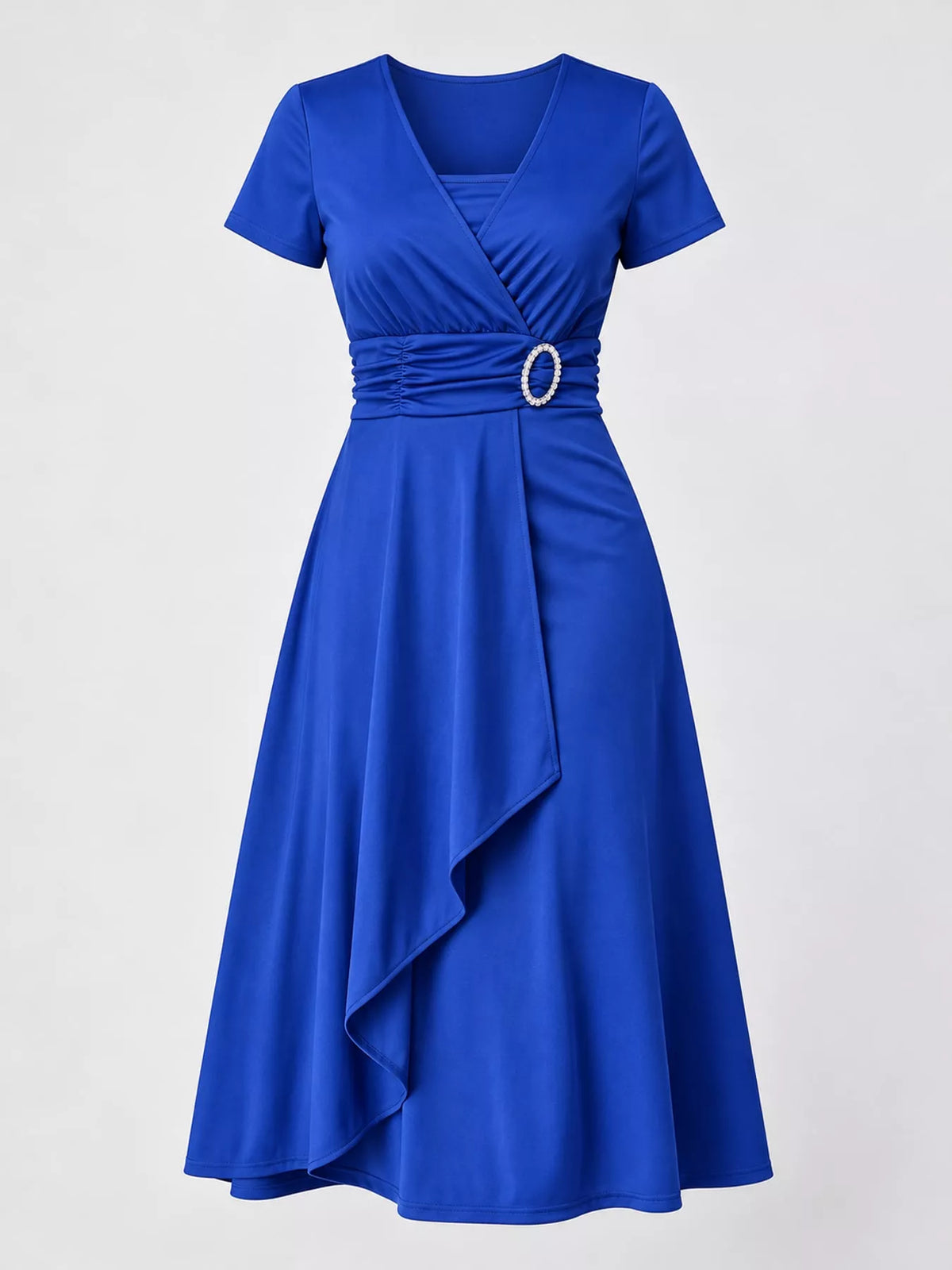 full size decorative buckle short sleeve dress plus | dropsona - neutral - size reference