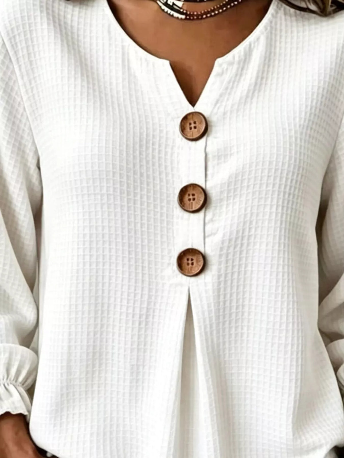 waffle knit long sleeve top | dropsona - neutral - size reference