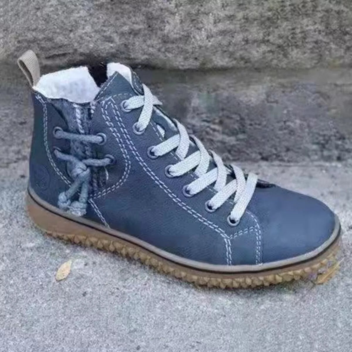 faux suede lace-up ankle boots with warm fleece lining | dropsona - neutral - size reference