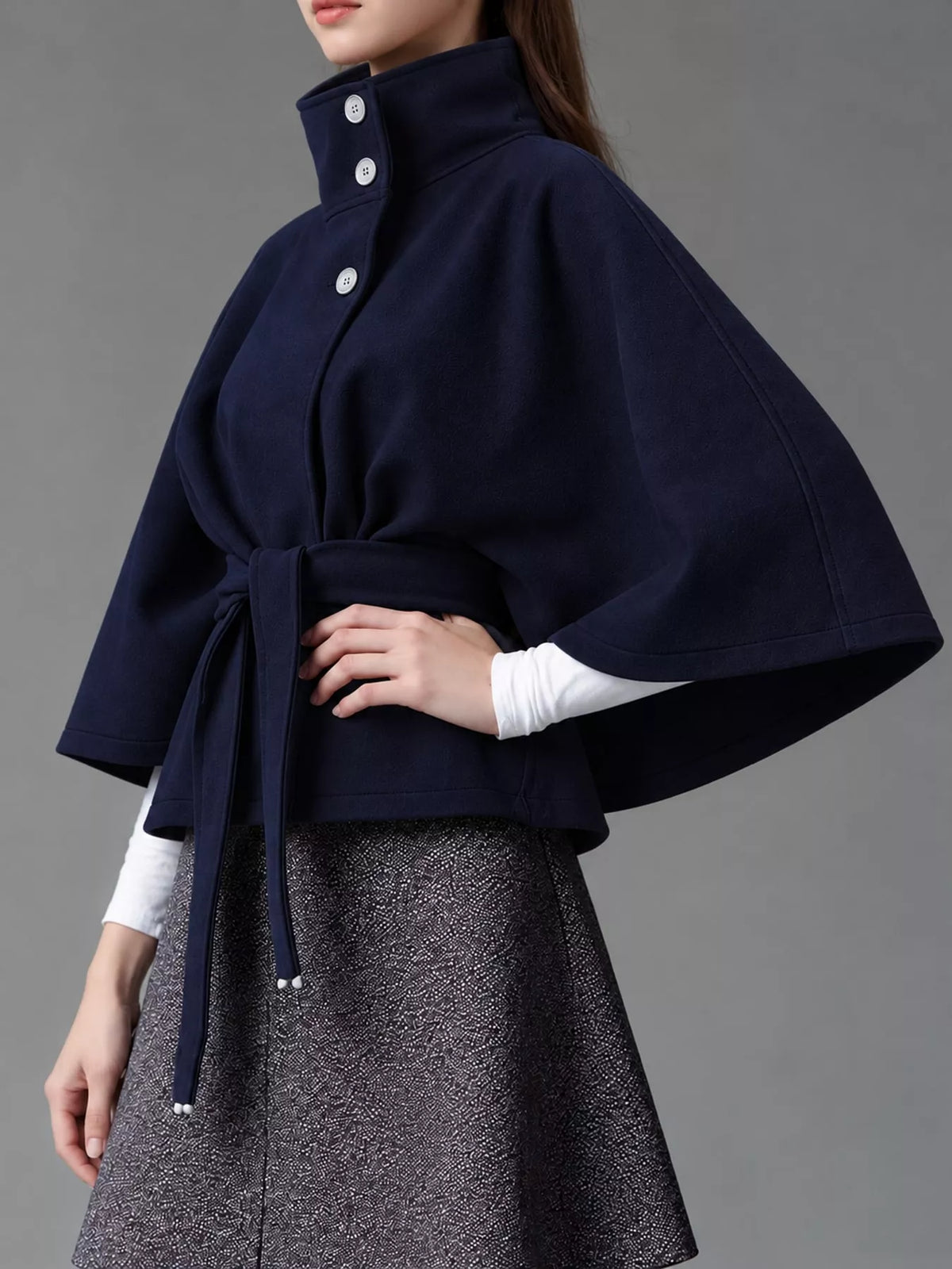 belt button detail outerwear | dropsona polyester 95% - neutral - front view