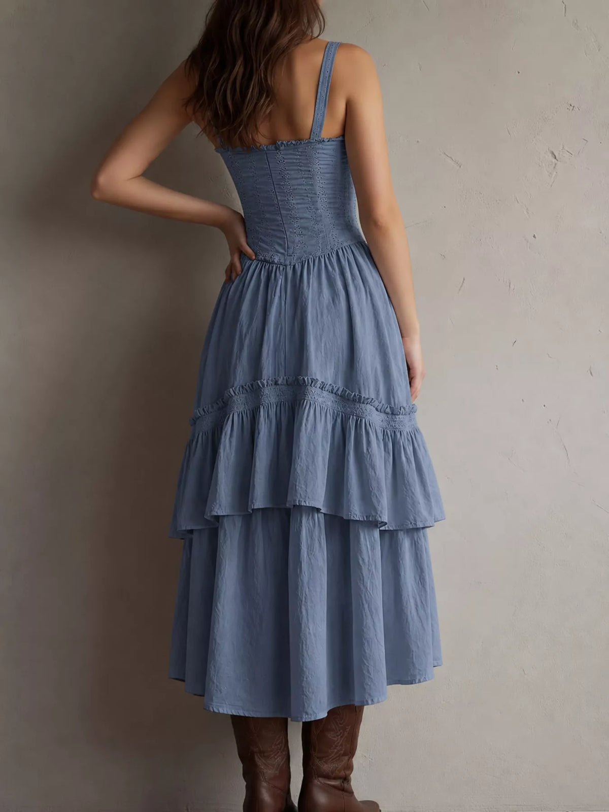 full size layered ruffle midi dress plus | dropsona - neutral - size reference