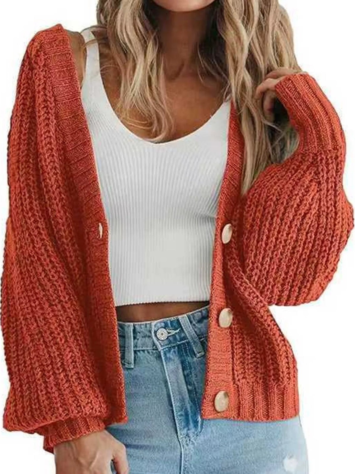 full size chunky knit button-down cardigan plus | dropsona - neutral - material texture