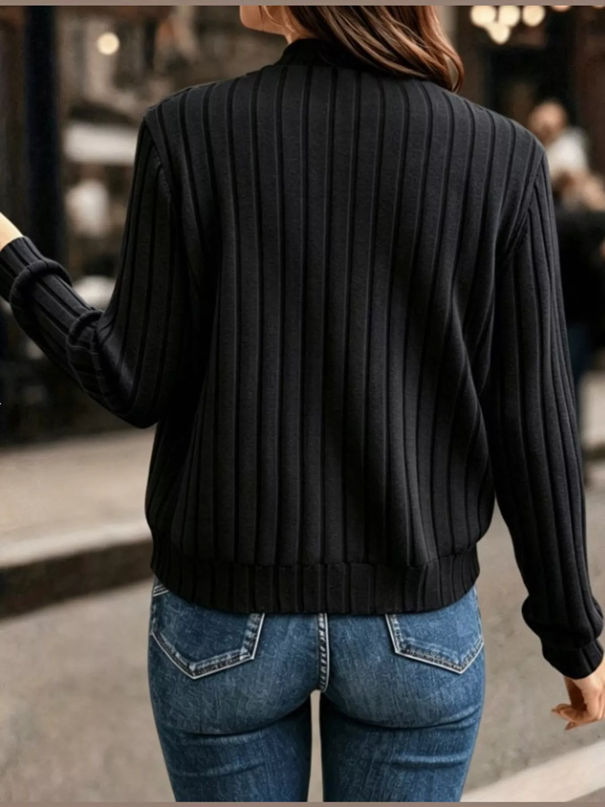 ribbed knit zip-up bomber jacket – zipper,ribbed fit | dropsona - neutral - front view