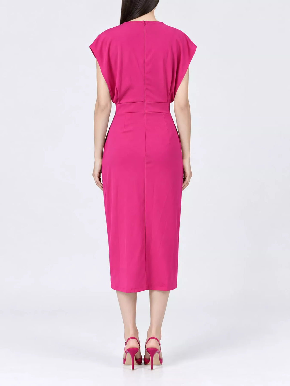 sleeveless midi dress with gold button detail and | dropsona - neutral - close-up detail