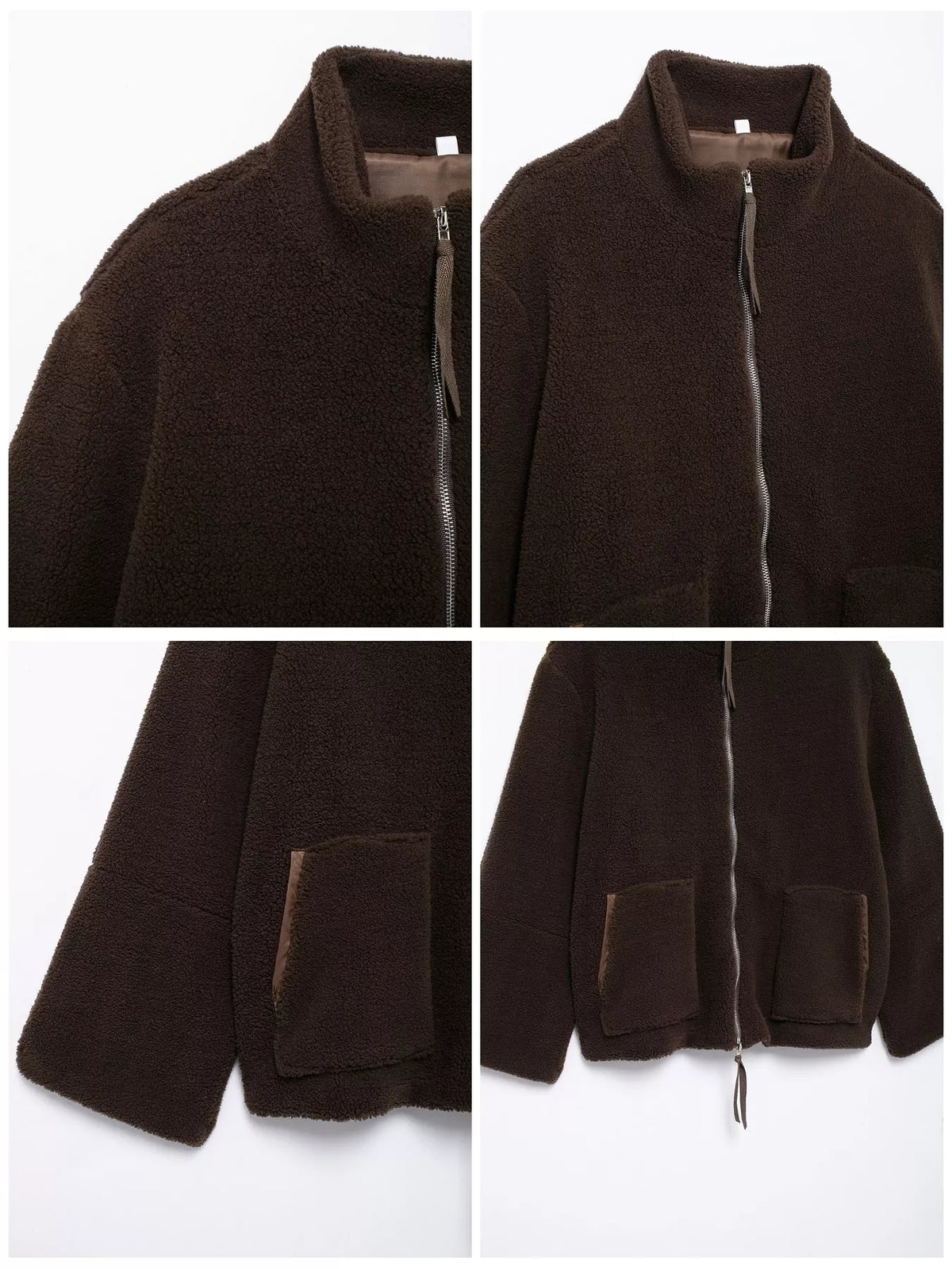 sherpa zip-up outerwear | dropsona - neutral - material texture